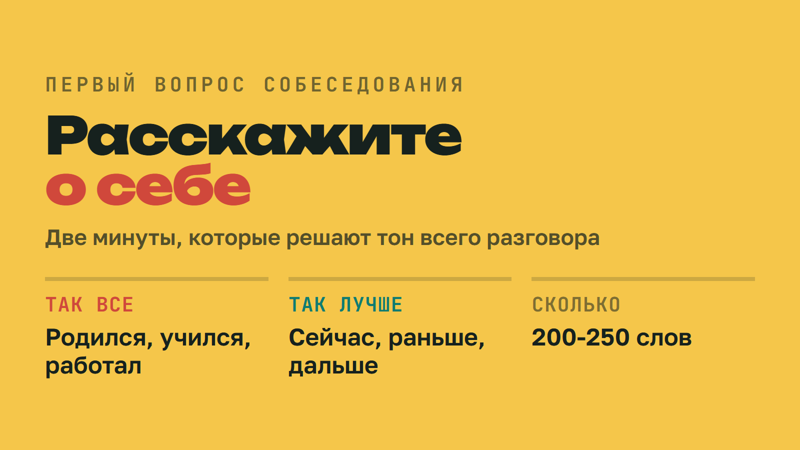 «Расскажите о себе»: как ответить за две минуты и не пересказать резюме